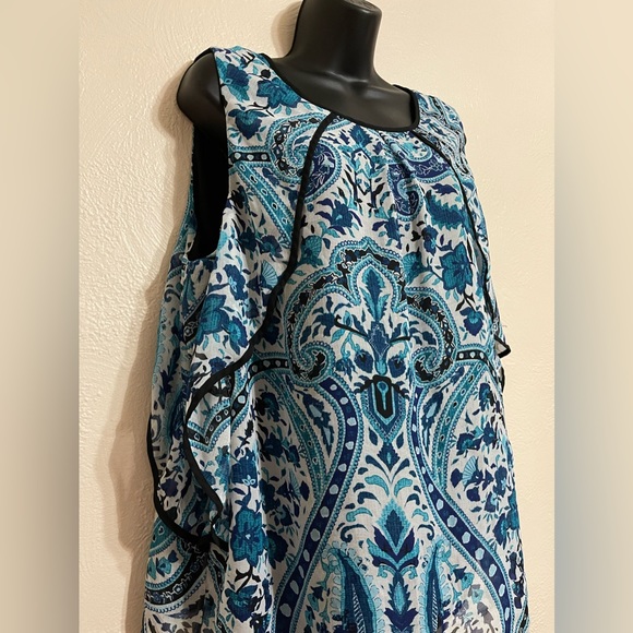 ALYX, size 1X, blue, teal, black, and white dressy tank. - Picture 5 of 9